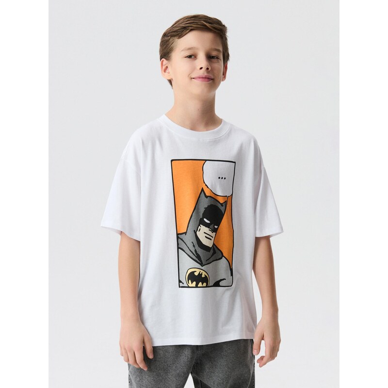 Sinsay - Tričko oversize s potiskem Batman - bílá