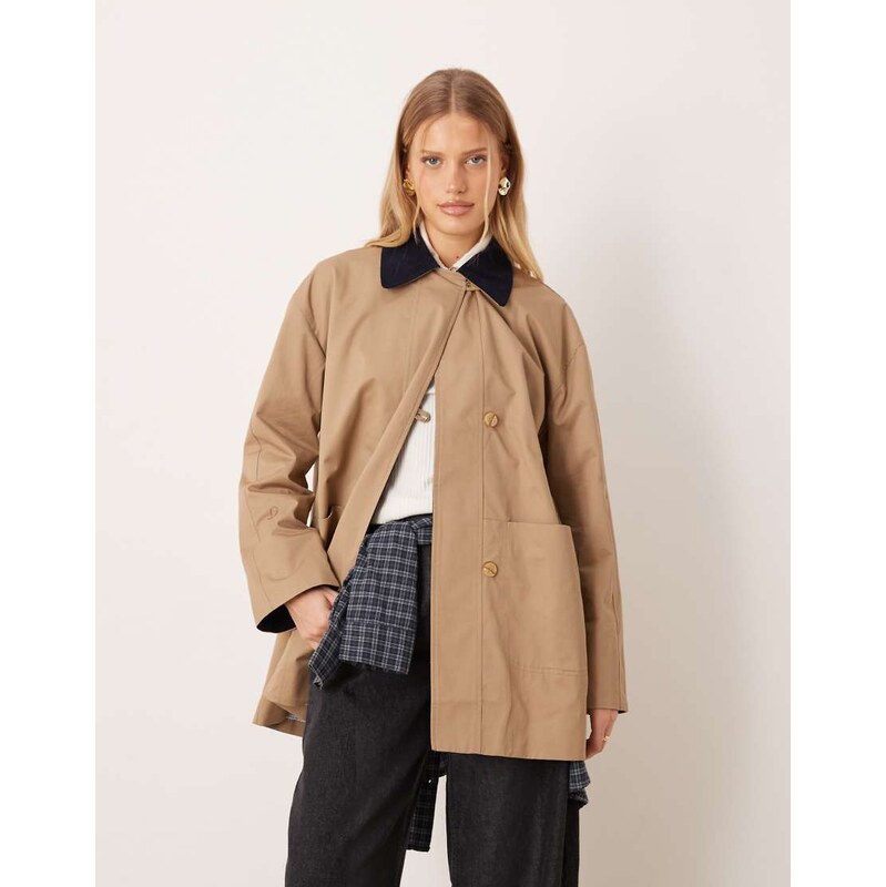 AWARE short trench with cord collar in beige-Neutral