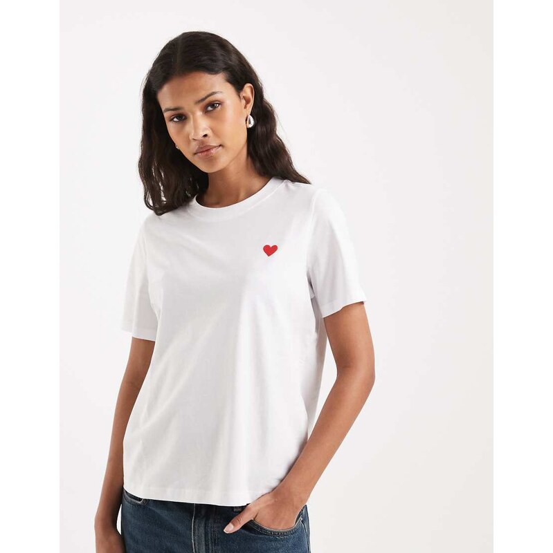Vero Moda t-shirt with mini heart graphic in white