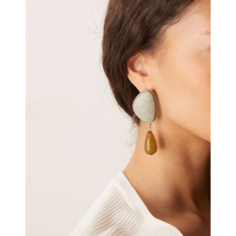ASOS DESIGN large pendant earrings with stone details in green and 112341478