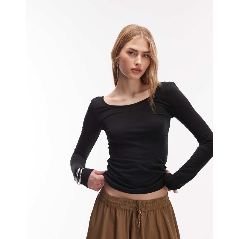 & Other Stories long sleeve slim fit top with thumb holes in black 112344298