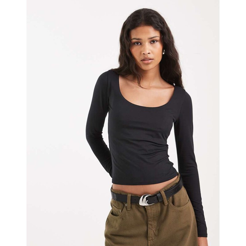 Hollister long sleeve seamless scoop neck top in black