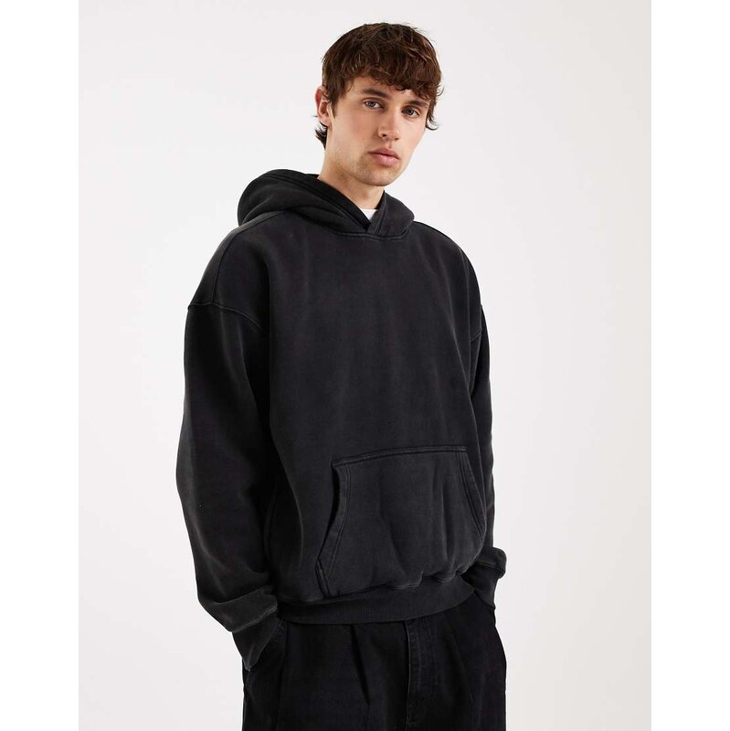 Hollister boxy front pocket hoodie in washed black