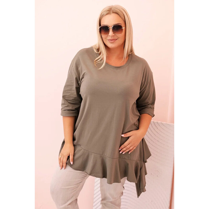 K-Fashion Dámská blůza Plus Size s bavlnou, kapsou a ohrnutým