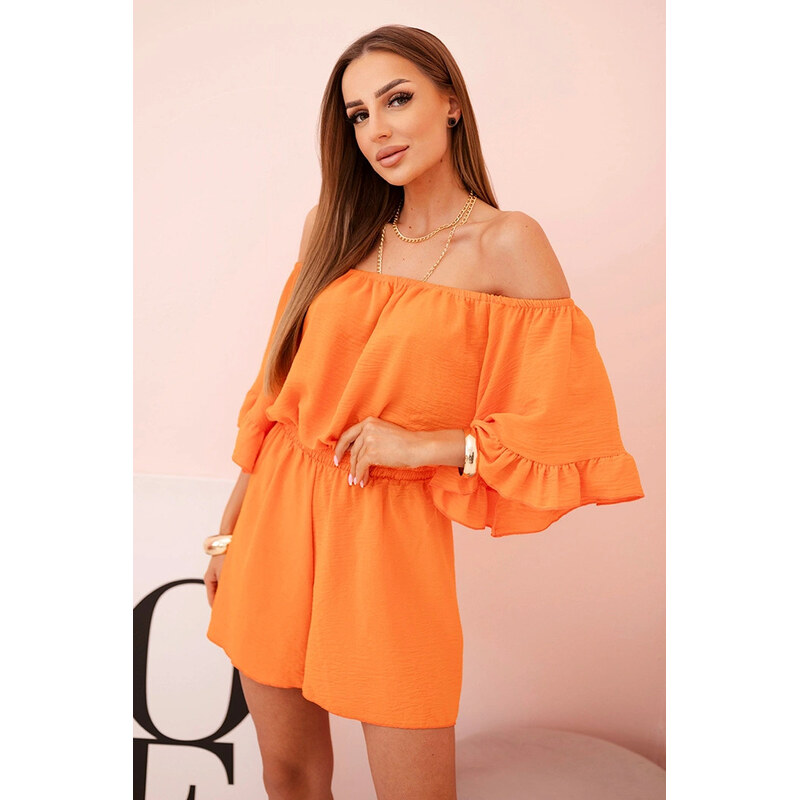 K-Fashion Dámský bavlněný overal bez rukávů s vázáním v pase