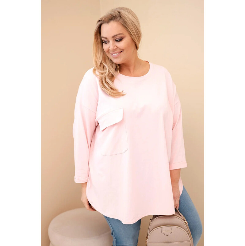 K-Fashion Dámská blůza Plus Size s bavlnou, kapsou a ohrnutým