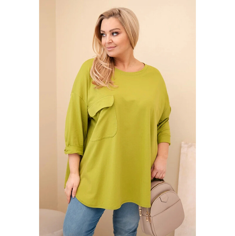 K-Fashion Dámská blůza Plus Size s bavlnou, kapsou a ohrnutým