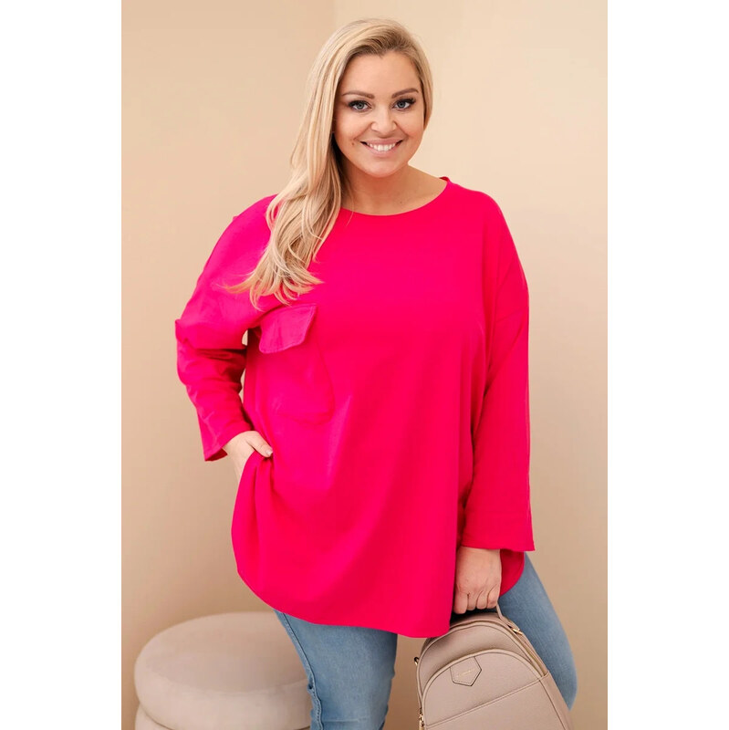 K-Fashion Dámská blůza Plus Size s bavlnou, kapsou a ohrnovaným