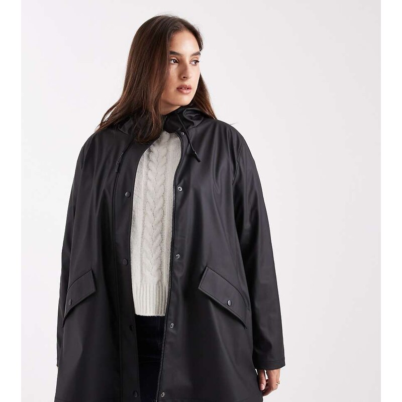 ONLY Curve hooded raincoat in black