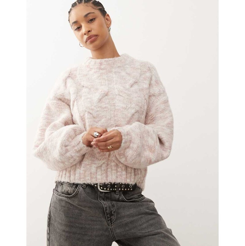 Monki cable knit jumper in dusty pink