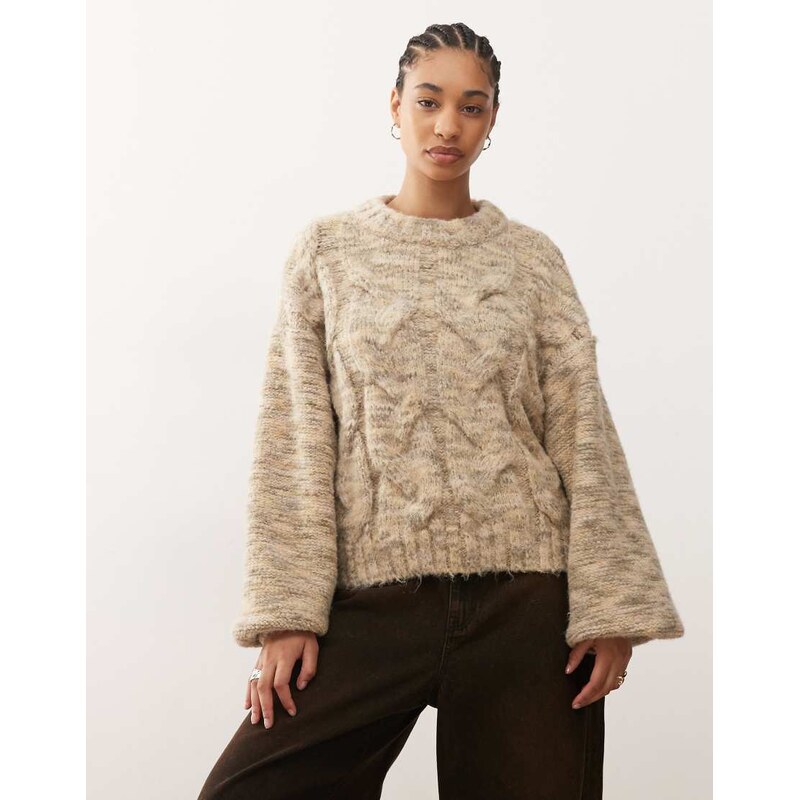 Monki cable knit jumper in dusty yellow
