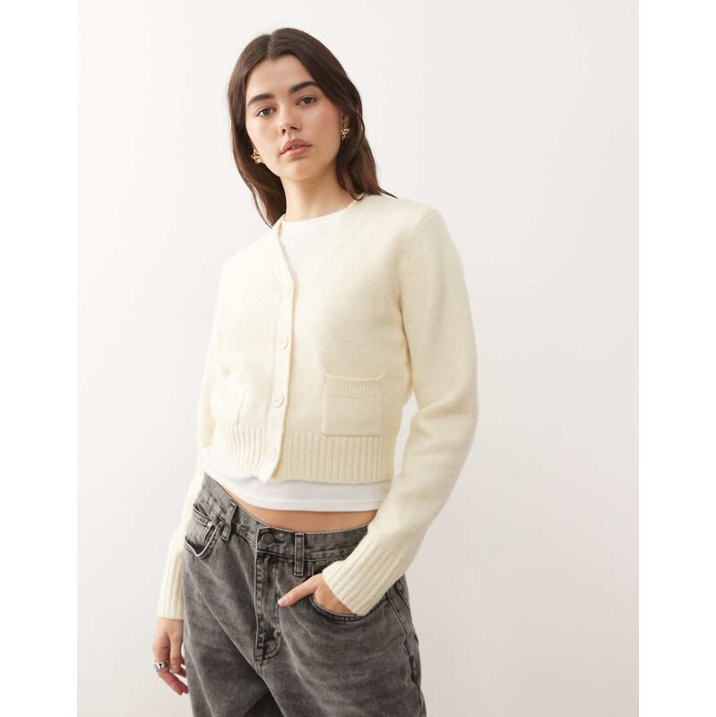 Monki compact knitted cardigan with pockets in lemon-Yellow