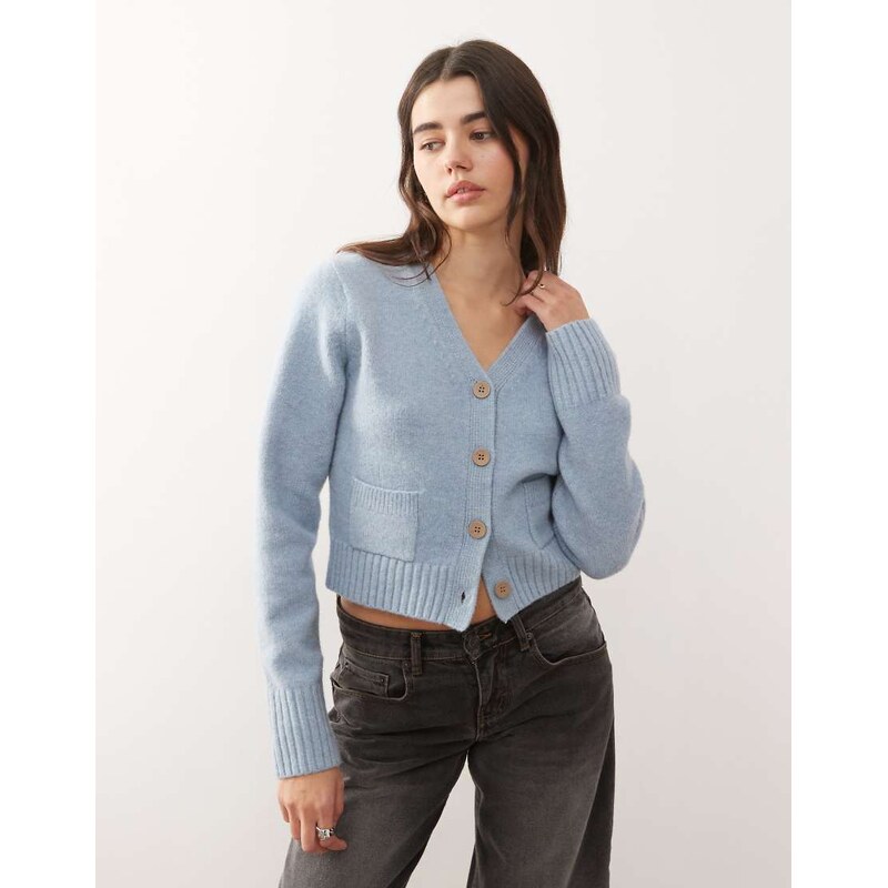 Monki compact knitted cardigan with pockets in dusty blue 115519948
