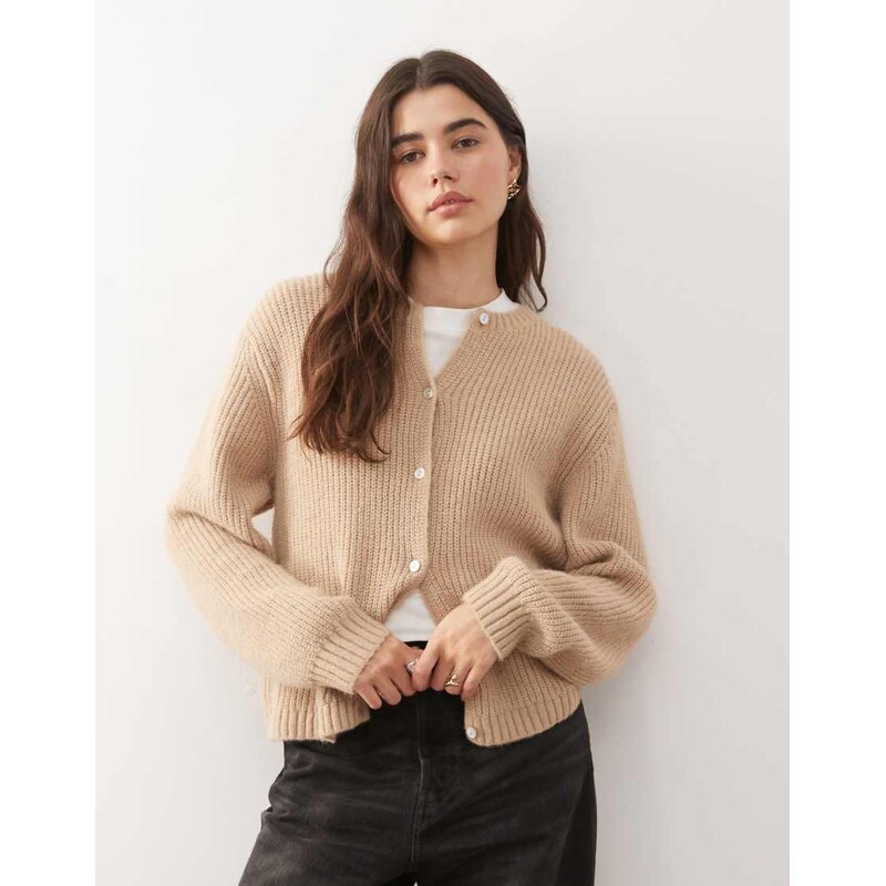 Monki button up knitted cardigan in beige-Neutral 115519949