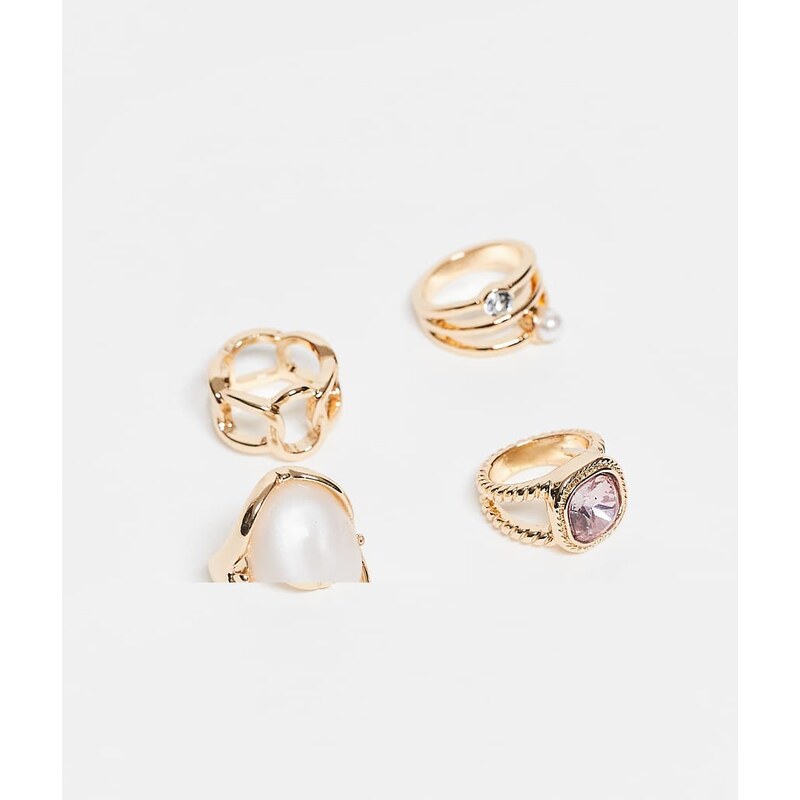 Reclaimed Vintage 4 ring pack with stones in gold 112352618