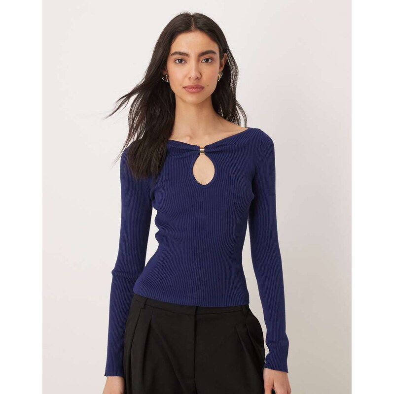 Abercrombie & Fitch knitted cut out front hardware top in royal blue 112352631