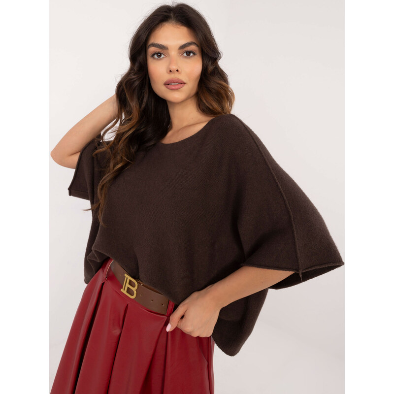 BASIC FEEL GOOD Hnědý dámský oversize svetr s krátkým rukávem -brown 112359188