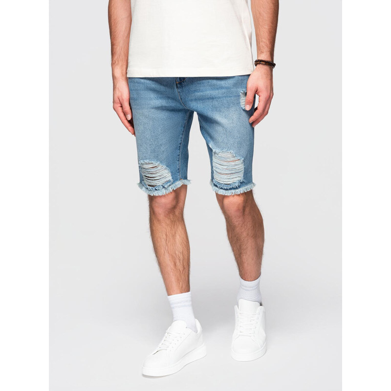 Ombre Mens short denim shorts with rips and holes - blue