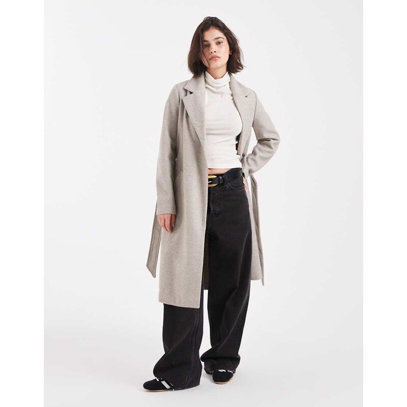 Vero Moda belted formal midi coat in mink melange-Neutral 113263156