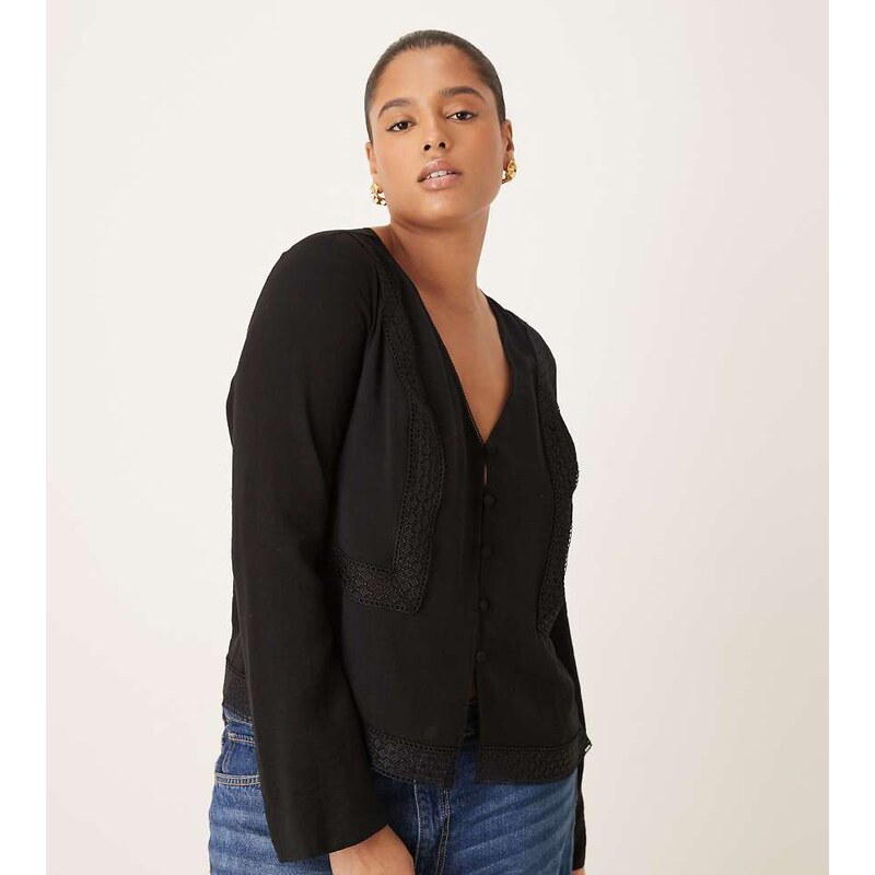 ASOS Curve ASOS DESIGN Curve lace trim long sleeve top in black 112357573