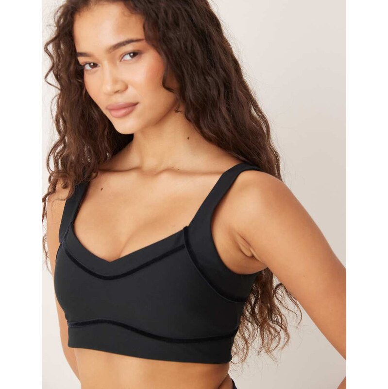 Abercrombie & Fitch YPB velvet tape sports bra co-ord in black
