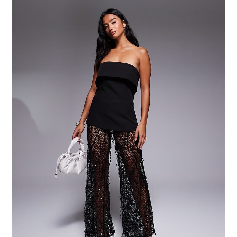 Jaded Rose Petite sheer tassel sequin trouser in black