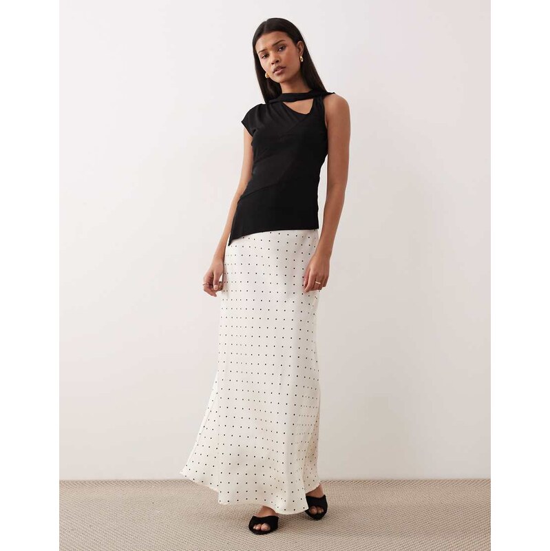 Vila satin polka dot midi skirt in white and black