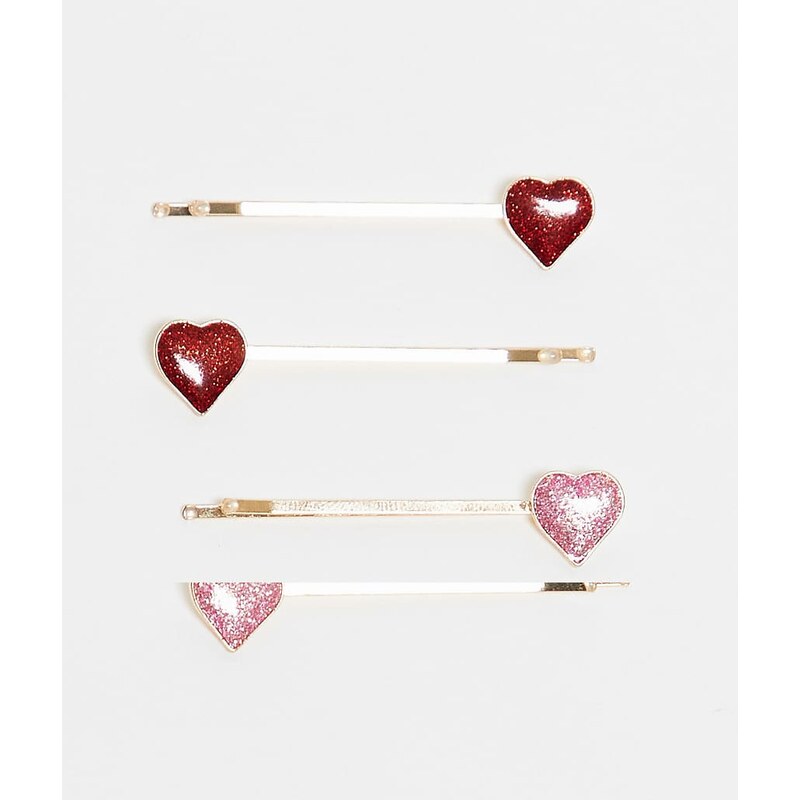 Pieces heart detail hair grips in gold, pink and red-Multi 112357591