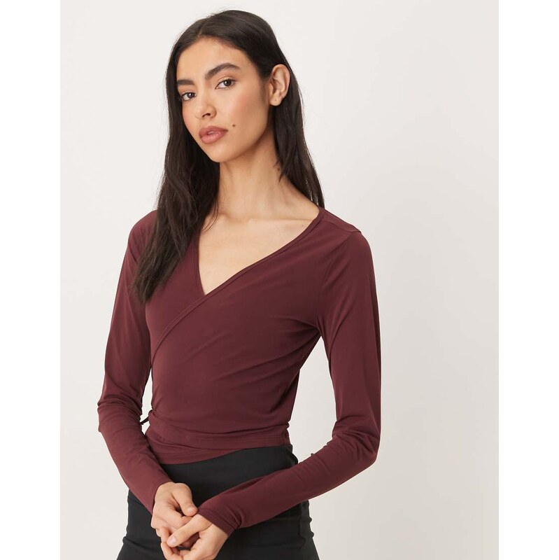 Abercrombie & Fitch YPB wrap around long sleeve top in berry-Red 112357615