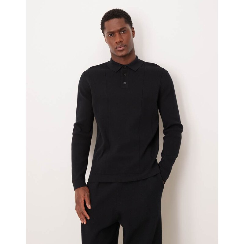 ASOS DESIGN relaxed compact knit polo in black