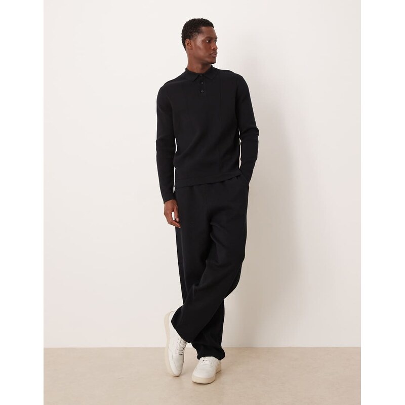 ASOS DESIGN relaxed compact knit polo in black