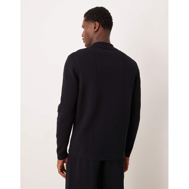 ASOS DESIGN relaxed compact knit polo in black