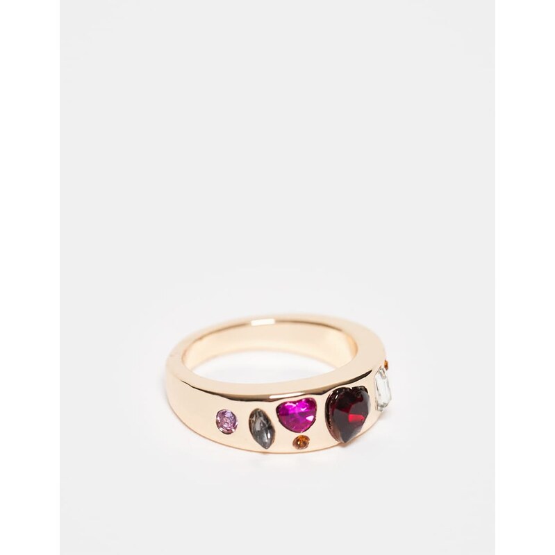 ASOS DESIGN ring with heart sparkly crystals in gold tone 112365685