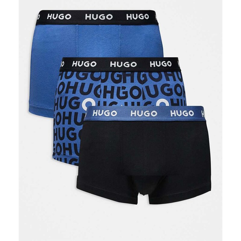 Hugo Red 3-pack trunks in black and blue-Multi