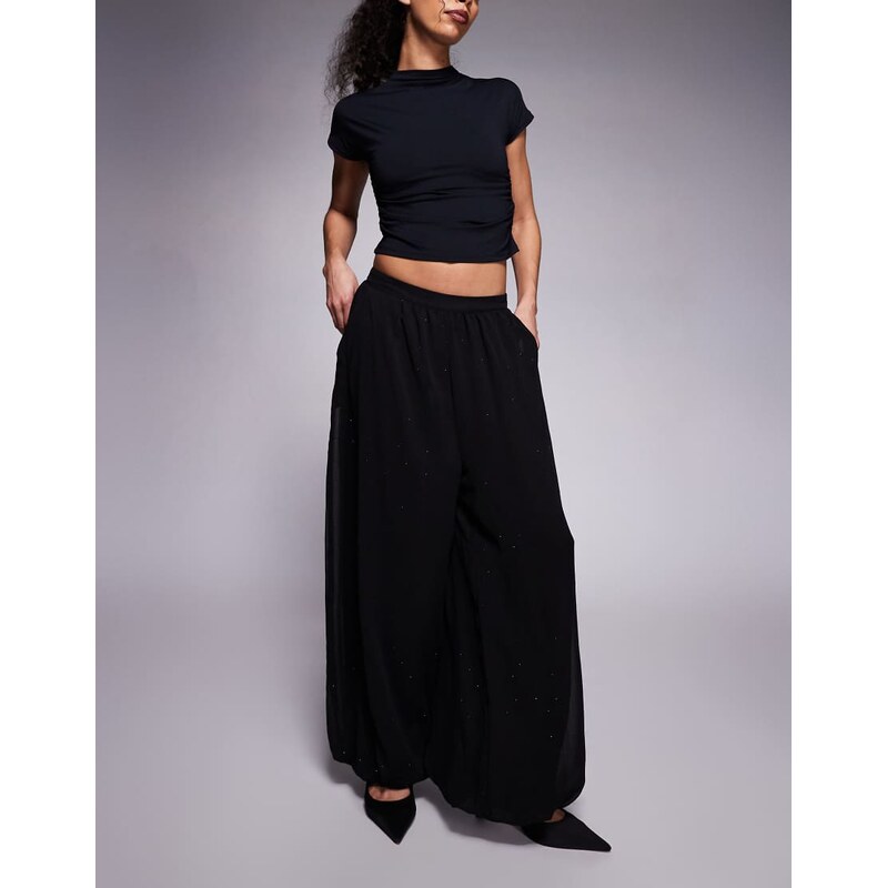 AFRM rhinestone full trouser pant in black