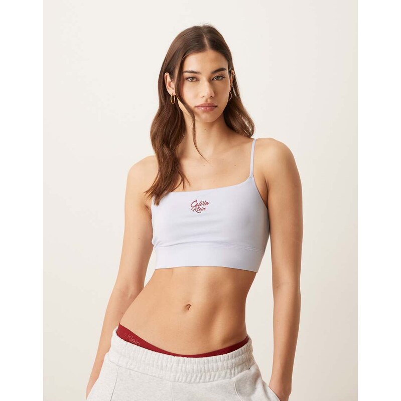 Calvin Klein Modern Logo patch bralette in pale blue and burgundy-Grey 112358457
