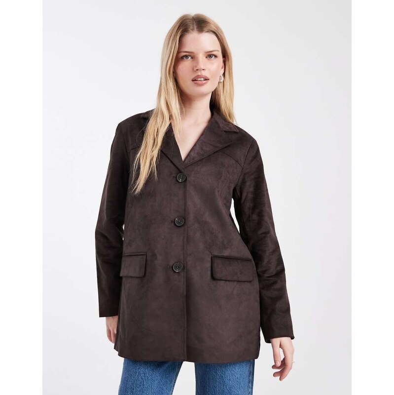 ONLY faux suede blazer in chocolate-Brown 112578081