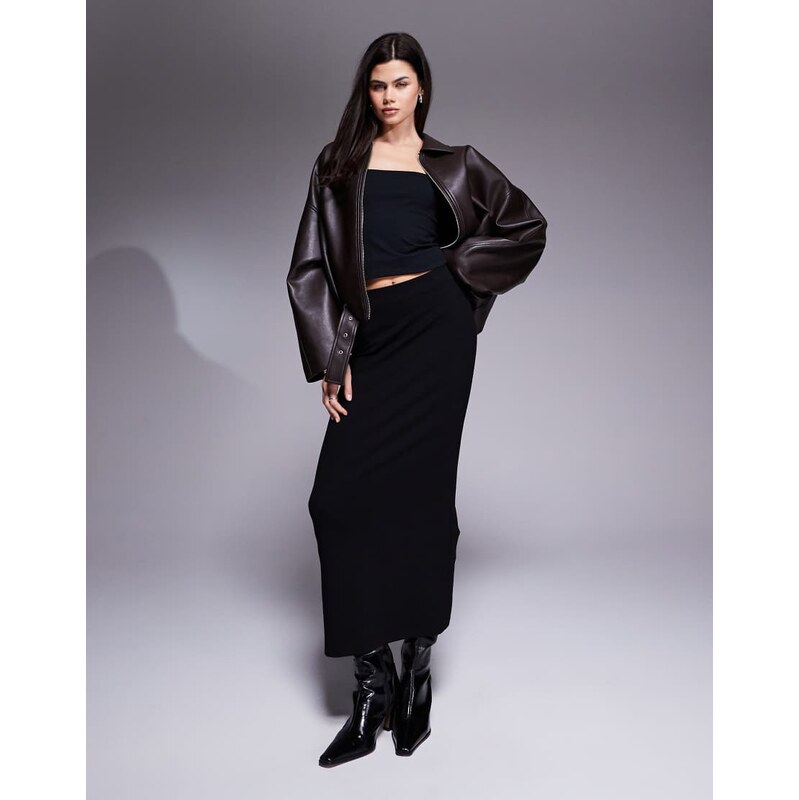 River Island clean neoprene maxi skirt in black 112358497