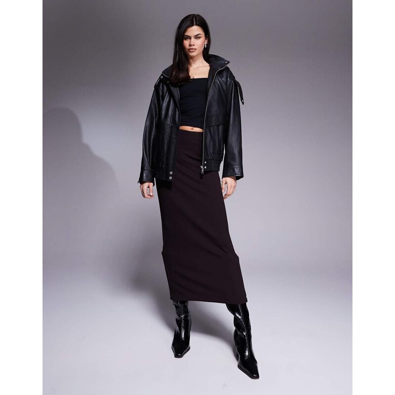 River Island clean neoprene maxi skirt in brown 112358498