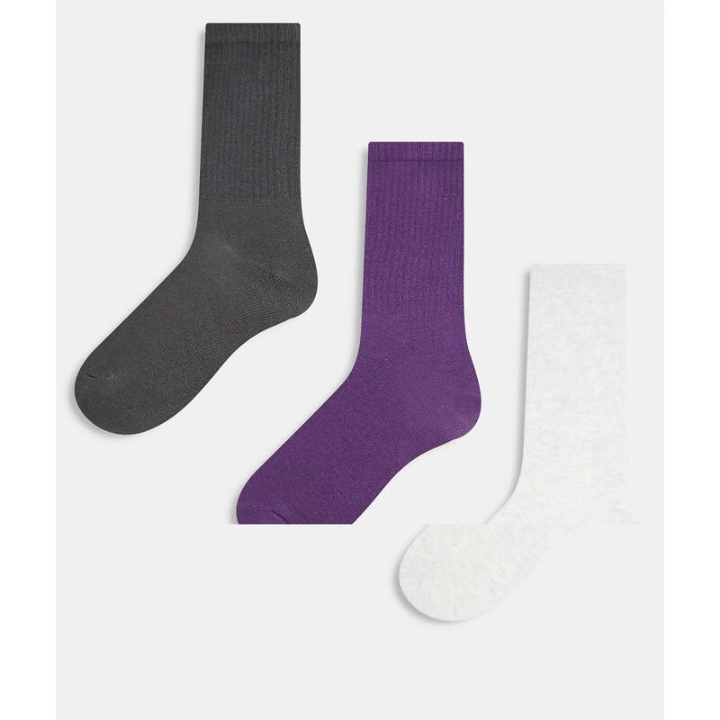 Weekday 3-pack sporty socks in purple and grey