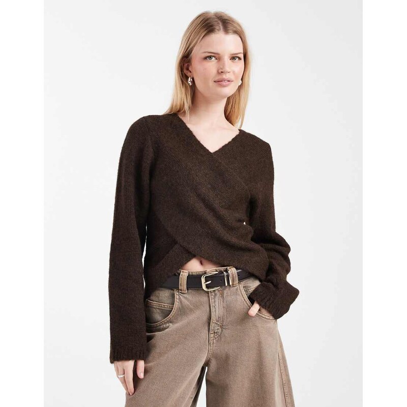 ONLY reversible wrap around knitted jumper in brown