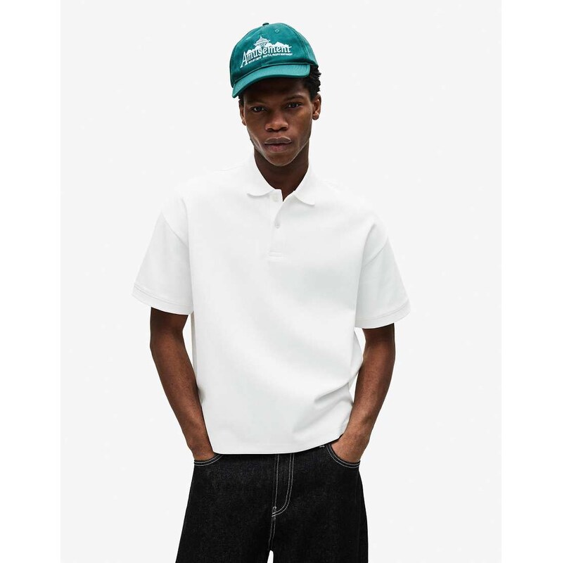 Bershka boxy oversized short-sleeve polo shirt in white