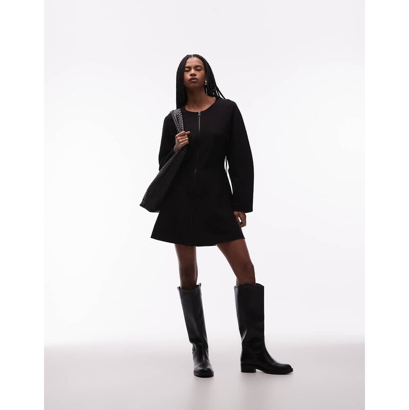& Other Stories zip through compact knitted mini dress in black