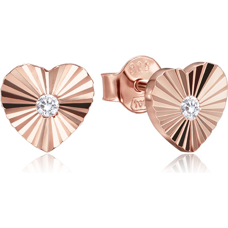 MINET Decentní rosegold stříbrné náušnice srdíčka se zirkony