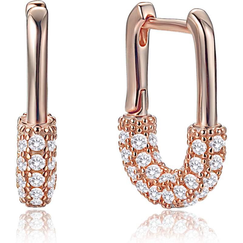 MINET Luxusní rosegold stříbrné náušnice se zirkony