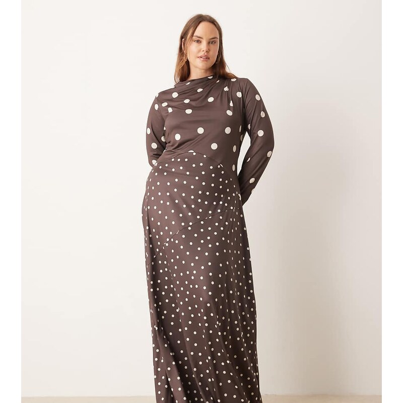 Pretty Lavish Curve slinky spliced printed long sleeved maxi dress in 112637551