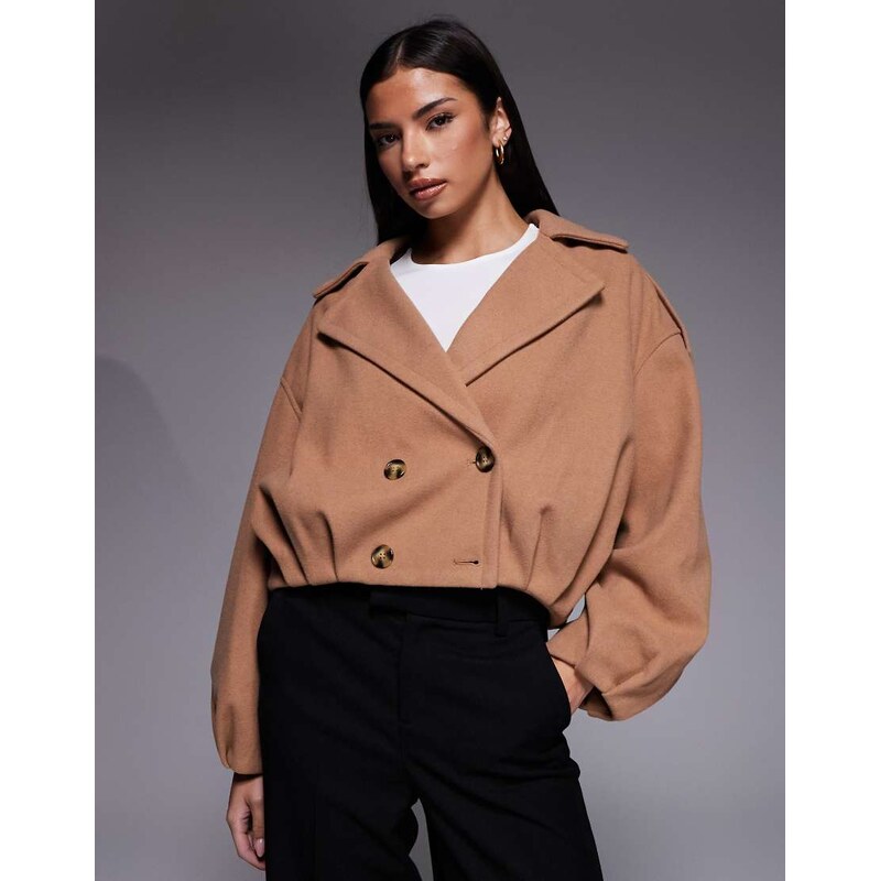 River island bubble hem short wool look jacket in light brown 112846767