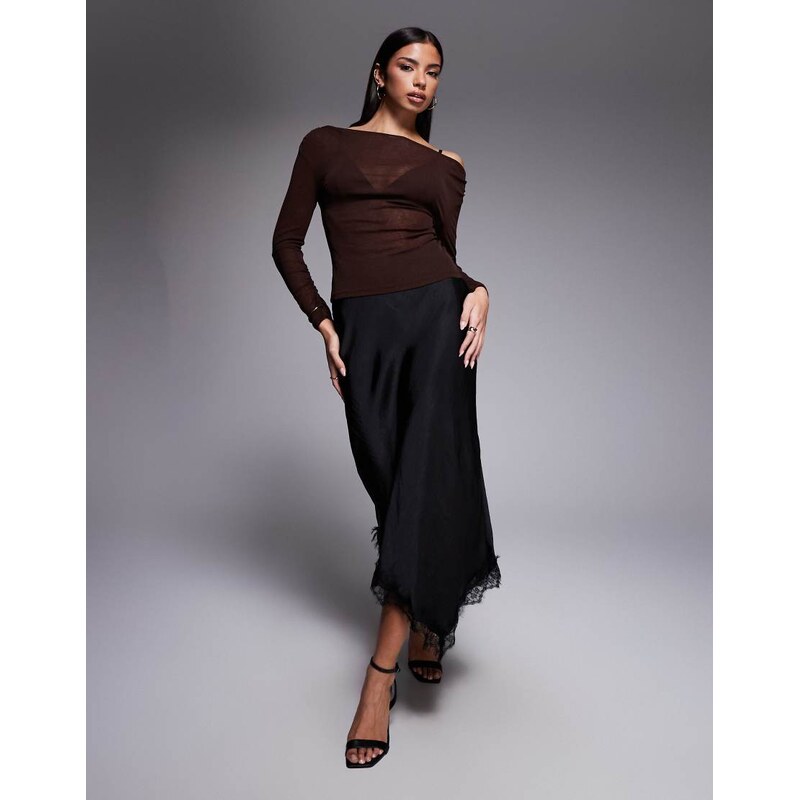 River Island satin skirt with lace detail in black 112846772
