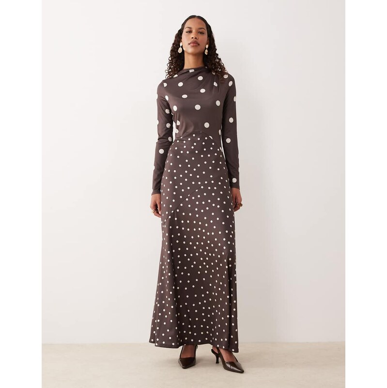 Pretty Lavish slinky spliced printed long sleeved maxi dress in brown 112637698