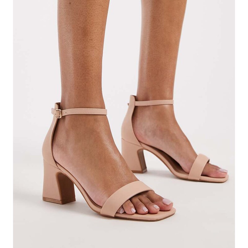 SEQWL Wide Fit Leal block heeled sandal in beige-Neutral